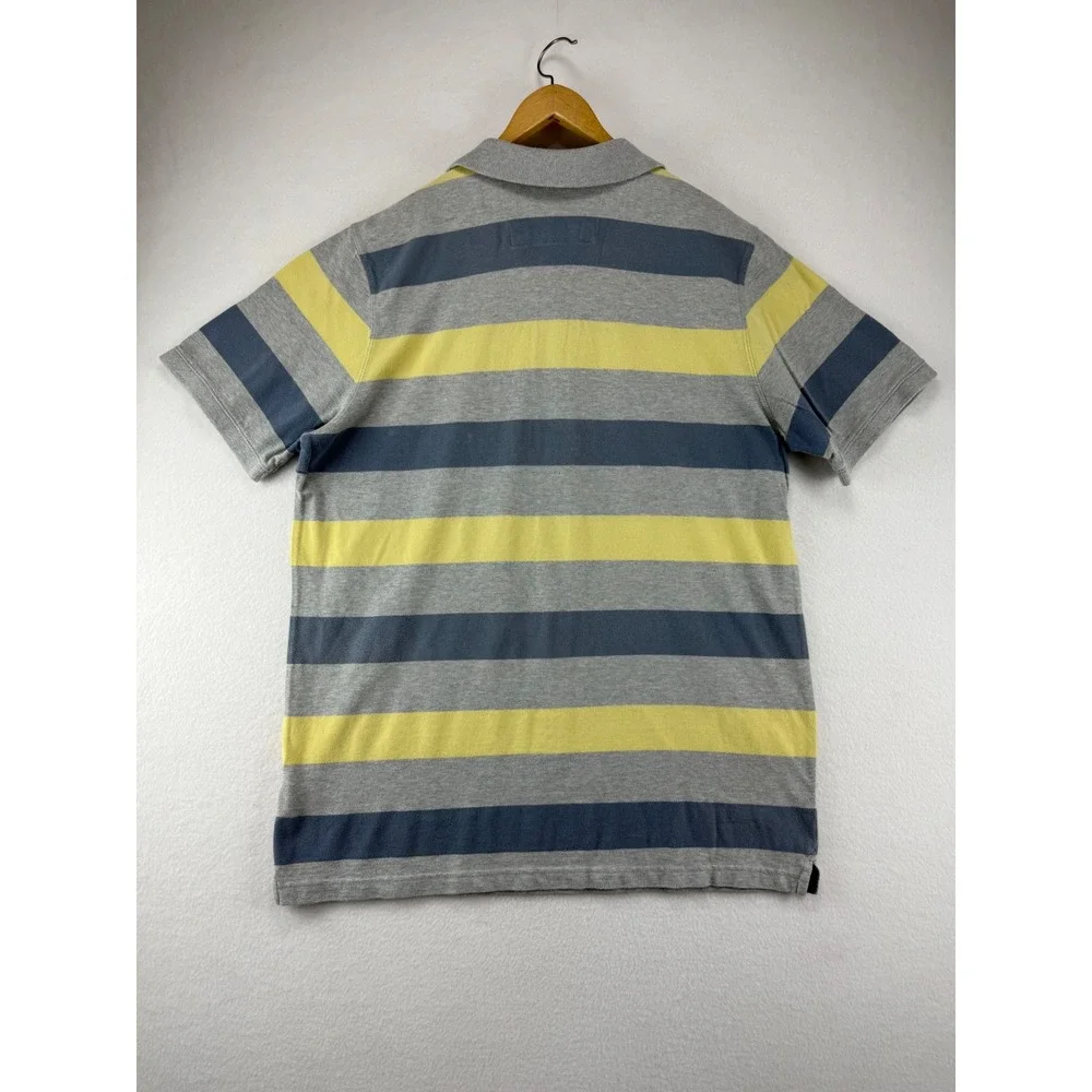 Banana Republic Polo Shirt Mens XXL‎ Grey Yellow Blue Striped Short Sleeve Pique